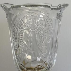 Homco Home Interiors Clear Embossed Glass Angel Designed‎ Sconces Large Pair